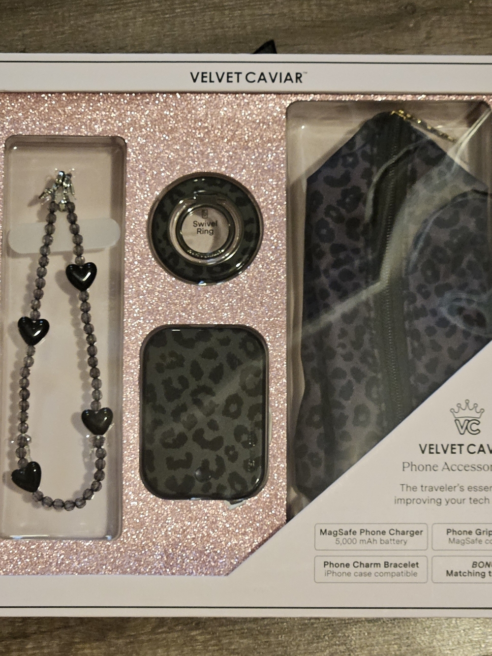 Velvet Caviar Purple Gray Leopard Phone Accessory Set